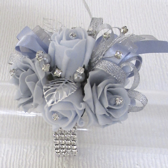 Powder Blue & French Grey Bling Wrist Corsage